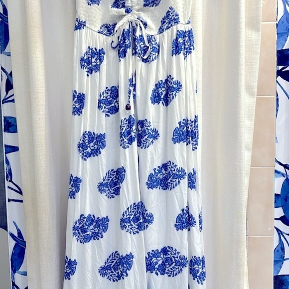 NWT Women’s Dress Day Saint Barth Blue & White Off The Shoulder Maxi Dress Sz L - Picture 4 of 16